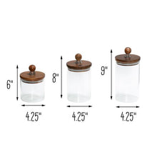 Load image into Gallery viewer, 3-Piece Acacia Top Glass Kitchen Canister Set
