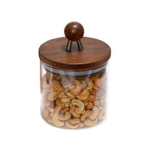 Load image into Gallery viewer, Medium 34-ounce Acacia Top Glass Kitchen Canister

