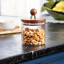 Load image into Gallery viewer, Small 22-ounce Acacia Top Glass Kitchen Canister
