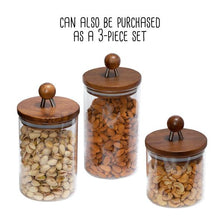 Load image into Gallery viewer, Medium 34-ounce Acacia Top Glass Kitchen Canister
