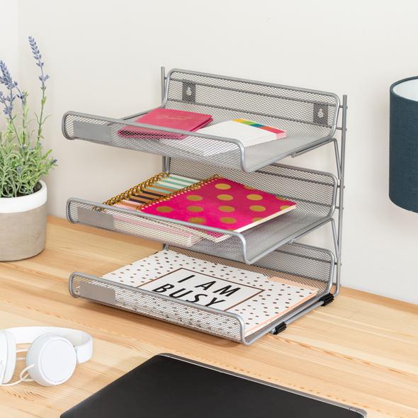 3-Tier Mesh Desk Paper Organizer, Silver