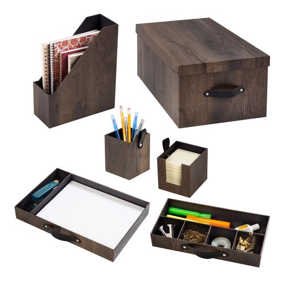 6-Piece Faux Wood Desk Set, Walnut