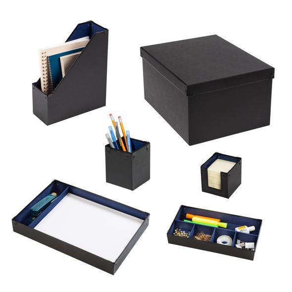 6-Piece Faux Leather Desk Organization Set, Black