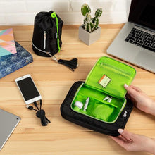 Load image into Gallery viewer, Tech and Phone Accessories Organizer Set - Drawstring &amp; U-Zip Pouch, Black
