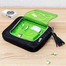 Load image into Gallery viewer, Tech and Phone Accessories Organizer Set - Drawstring &amp; U-Zip Pouch, Black
