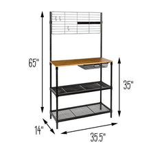 Load image into Gallery viewer, 65-Inch Bakers Rack with Cutting Board and Hanging Storage, Black
