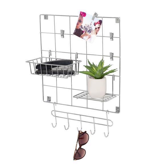8-Piece Wire Wall Grid with Storage Accessories, Chrome