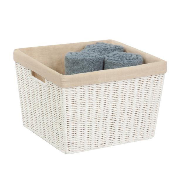 Large Paper Rope Storage Basket with Liner, White