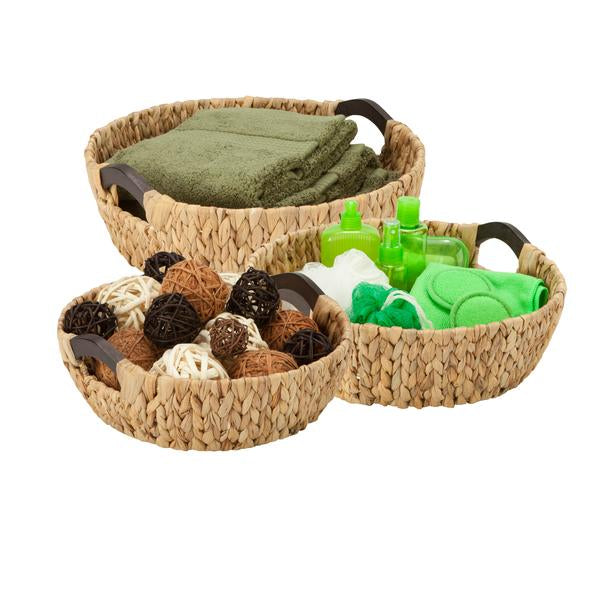 3-Piece Round Natural Baskets, Wood