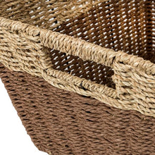 Load image into Gallery viewer, Set of 3 Rectangle Nesting Seagrass 2-Color Storage Baskets with Built-In Handles, Natural &amp; Brown
