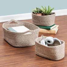 Load image into Gallery viewer, Set of 3 Nested Cotton Baskets with Handles, Champagne
