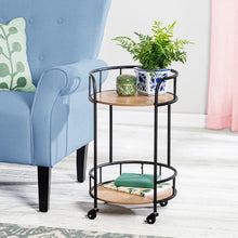 Load image into Gallery viewer, 2-Tier Round Side Table With Wheels, Black &amp; Natural
