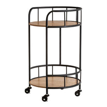 Load image into Gallery viewer, 2-Tier Round Side Table With Wheels, Black &amp; Natural
