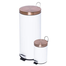 Load image into Gallery viewer, 30L &amp; 3L Round Trash Can Set, White and Rose Gold
