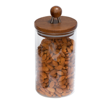 Load image into Gallery viewer, Large 40-ounce Acacia Top Glass Kitchen Canister
