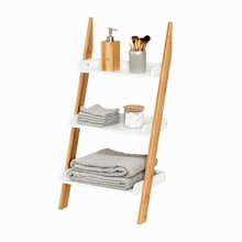 Load image into Gallery viewer, 3-Tier Leaning Bathroom Ladder Shelf, White
