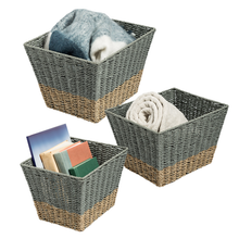 Load image into Gallery viewer, Set of 3 Square Nesting Seagrass 2-Color Storage Baskets, Natural &amp; Grey
