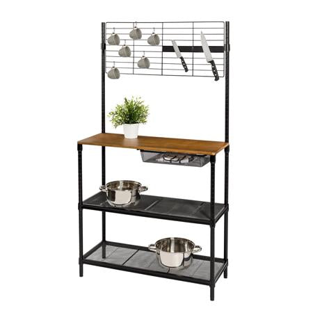65-Inch Bakers Rack with Cutting Board and Hanging Storage, Black